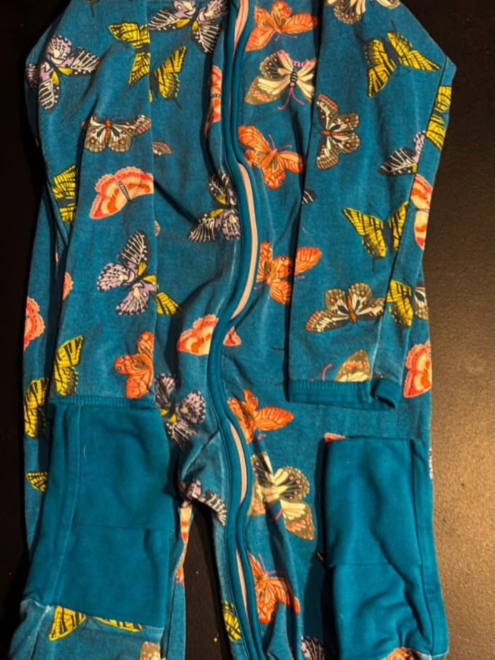 Girls' Teal Butterfly Zip-Up Pajama Set